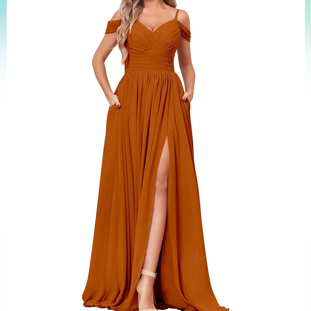 Elegant Off-Shoulder Rust Dress